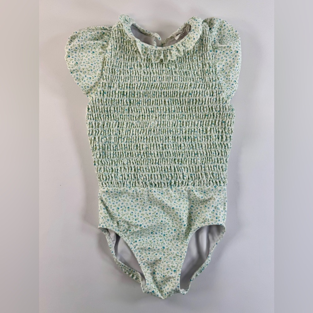 Minnow Smocked Floral One Piece Swimsuit 5/6T EUC